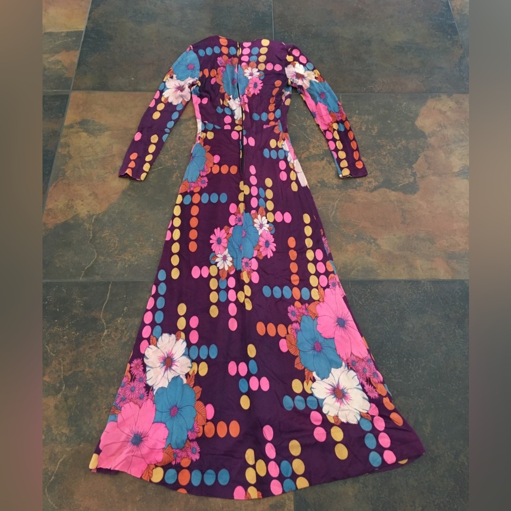 Vintage RARE psychedelic maxi dress 1960’s floral polka dot XXS XS Festival - Picture 3 of 5